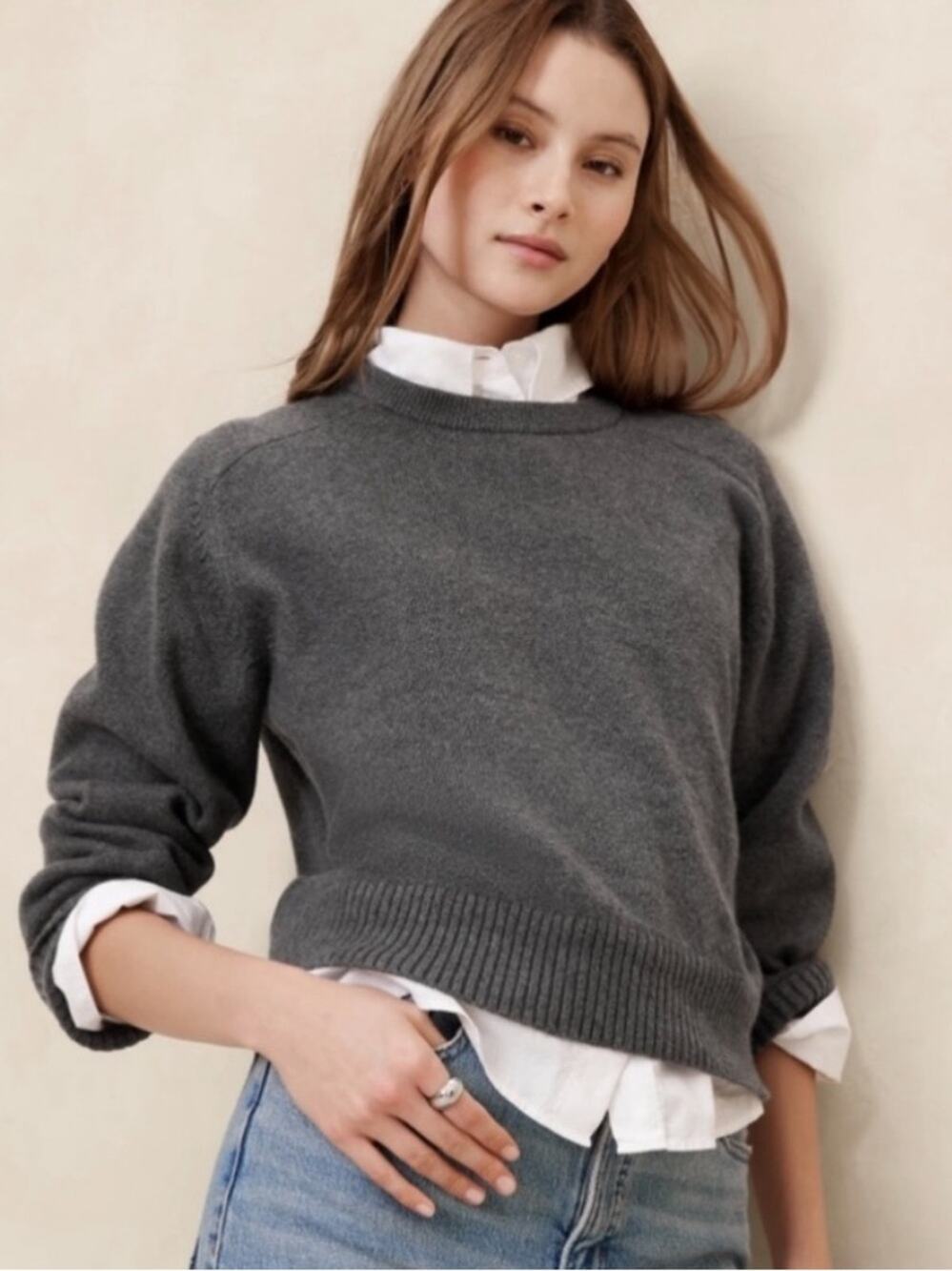 Banana Republic Perfectly Soft Crew Neck Sweater 2025 Cotton Knit Gray SMALL